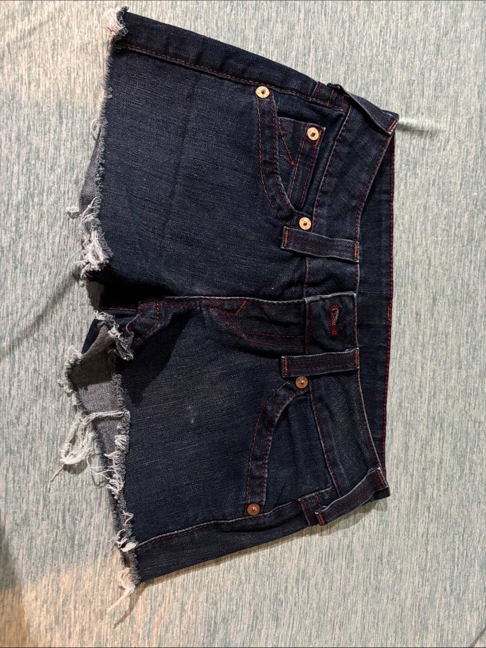 True Religion Dark Wash Frayed Hem Denim Shorts